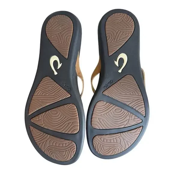 Olukai Ho'Opio Slide Sandal Flip Flop Brown Leather Women size 8 - Picture 6 of 6